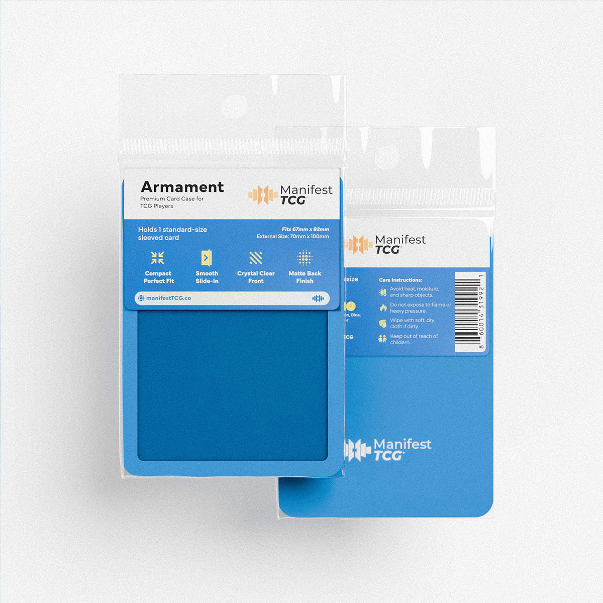 Blue Armament Case single card holder by Manifest TCG for TCG players.